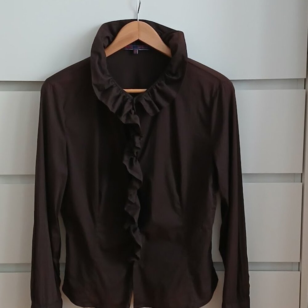 Les Copains Cotton Ruffle front Blouse- size 10